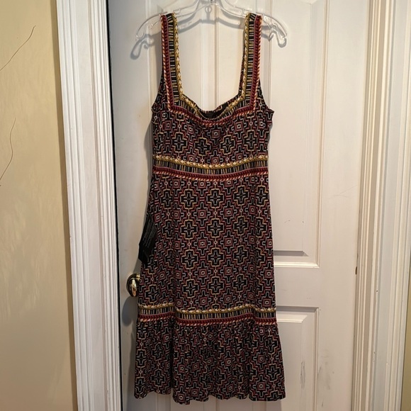 BCBGMaxazria black dress with gray brown yellow and red. NWT - Picture 1 of 11